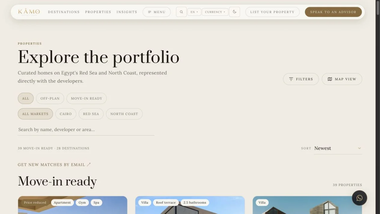 KAMO property browsing interface